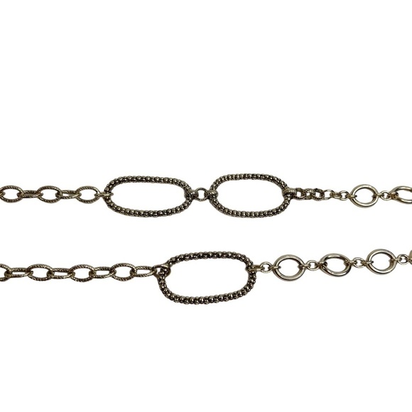 Gold Tone Asymmetrical Textured Oval Rings Chain Link Long Necklace - Picture 4 of 11